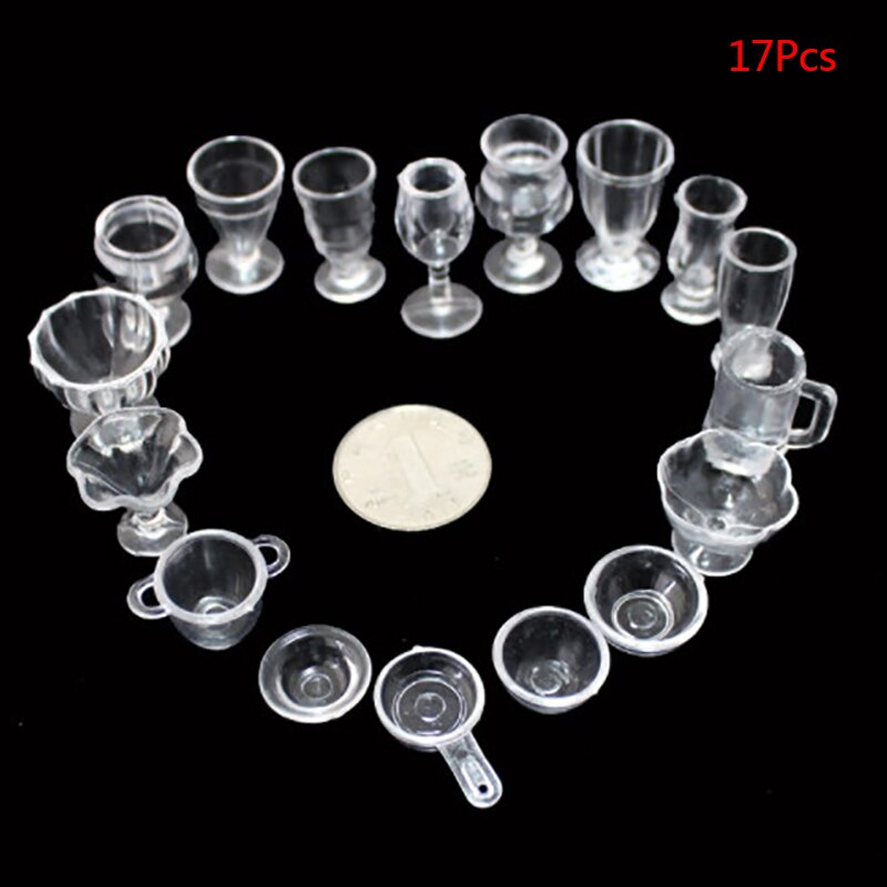 13/17Pcs Mini Transparent Kitchenware Toy Drink Cups Plate Tableware Miniatures: A2