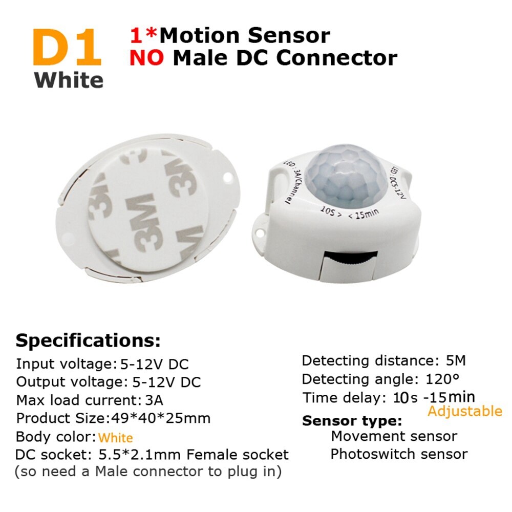Motion Sensor DC 5 V 12 V Licht Schalter Bewegung Detektor Aktiviert Timer Automatische Pir Motion Sensor AUF OFF für LED Streifen Licht: D1 1 of Pack