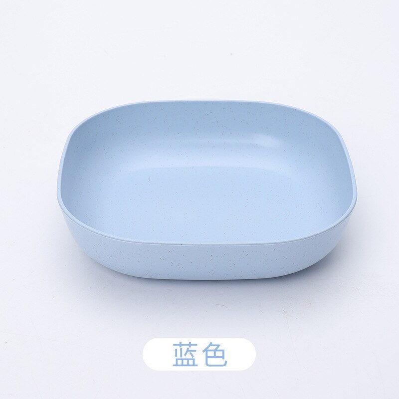 2PCS Wheat Straw Plate Nut Cake Fruit Snack Dessert Tray Storage Microwaveable Spit Bone Sauce Dish Round Kitchen Plastic Plates: Blue 2PCS