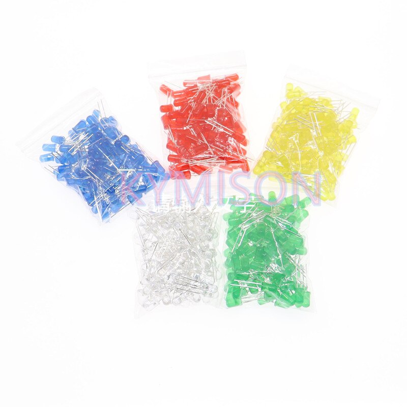 500pcs/Lot 5mm LED Diode 5 mm Assorted Kits White Green Red Blue YellowDIY Light Emitting Diode in Bag/Box