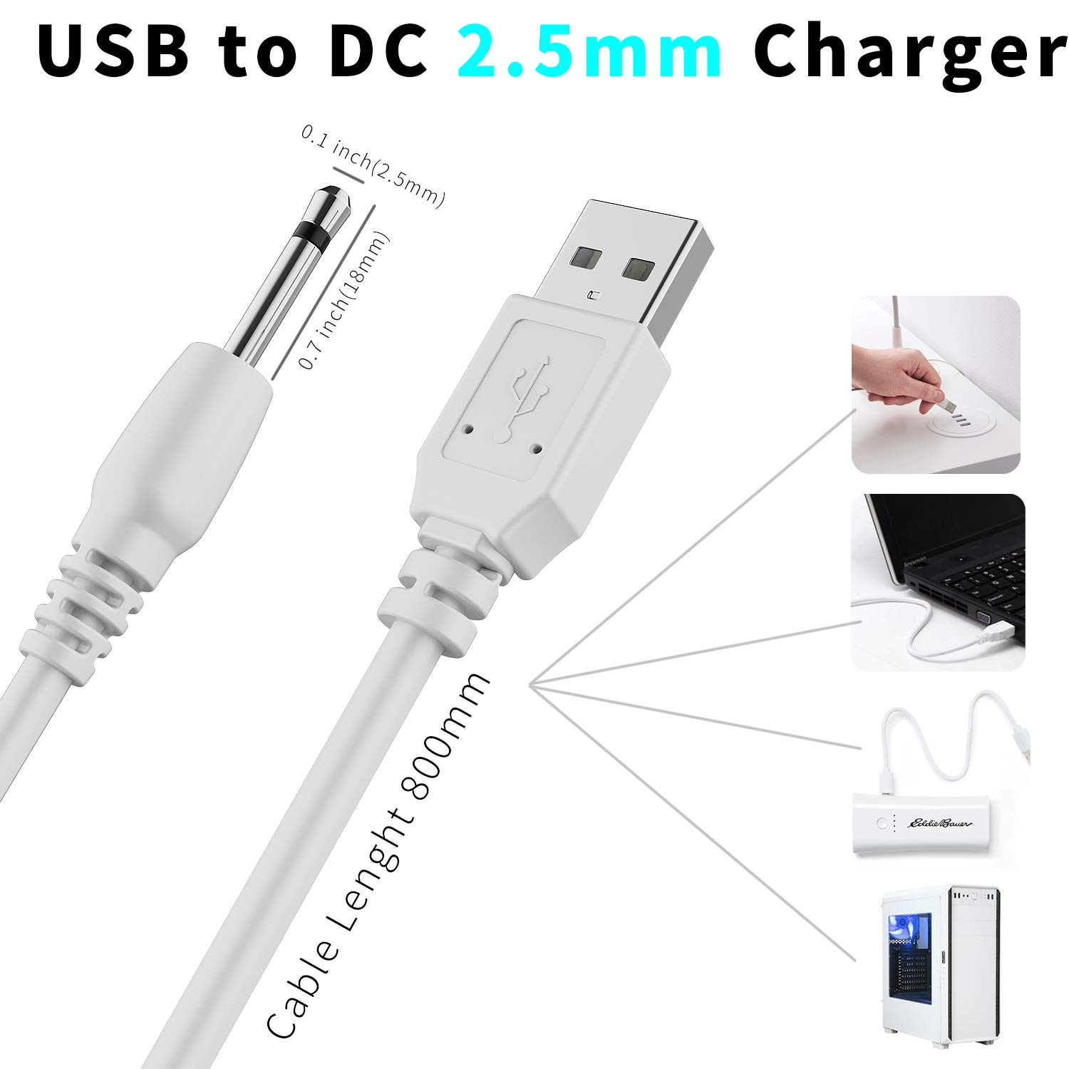 2 Pack Vervanging Dc Oplaadkabel 2.5Mm Usb Adapter Cord Snel Opladen Cord, Geweldig Voor Meest Wand Massager