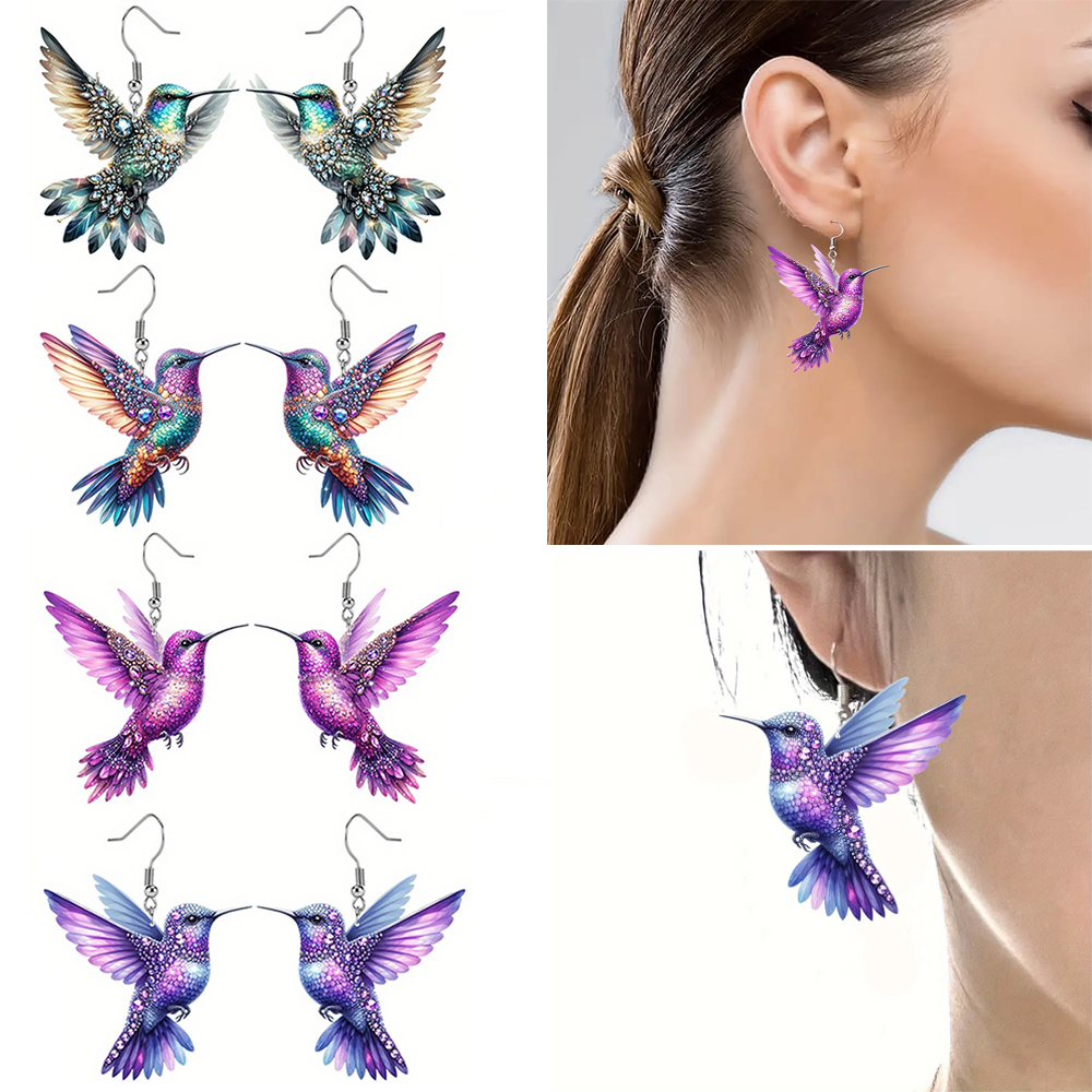 2D Acrylic Hummingbird Earrings Cute Bird Shape Earrings For Women Girls Ear Charms Dangle Jewelry Accessory