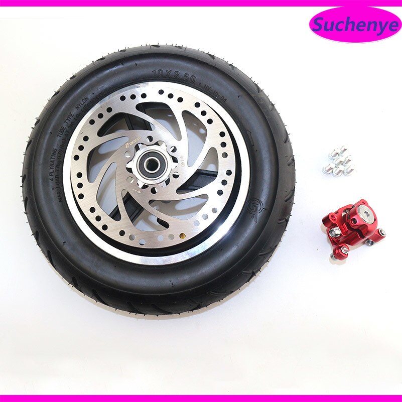 10 Inch 10X2.50 Electric Scooter Wheels 10X2.50 with Disc Brake and with Wheel Hub Disc Brake Set Hollow Solid Tire