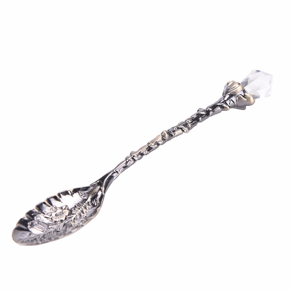 1pc Alloy Crystal Retro Coffee Tea Spoon Carved Flower Small Spoonful Dessert Spoons For Afternoon Tea Little For Souvenir