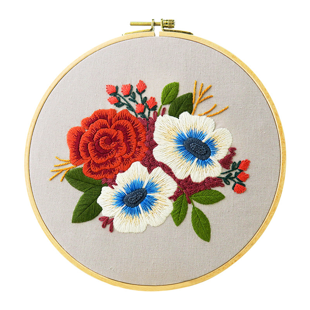 Full Range of Embroidery Starter Kit with Pattern DIY Beginner Starter Stitch Kit Including Stamped Cloth with Pattern, Embroide: color 1 with hoop