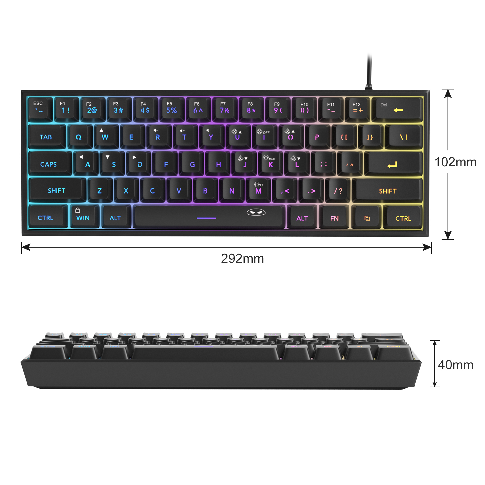 MageGee Mini teclado para juegos 60%, teclado ultracompacto retroiluminado RGB de 61 teclas, oficina de sensación mecánica impermeable ergonómica TS91