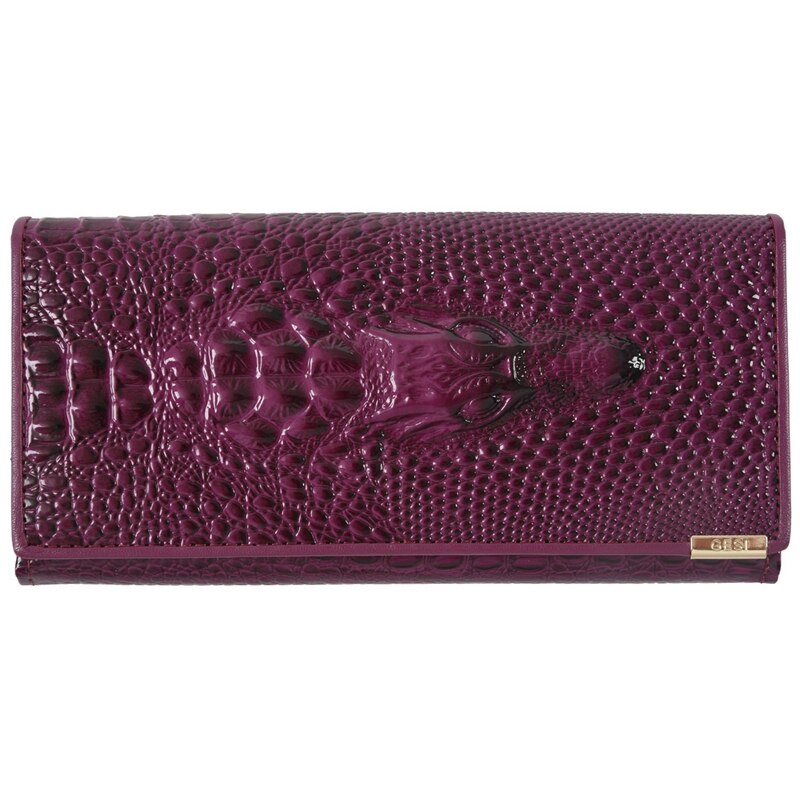 2x dames clutch portemonnees van lakleer met 3d reliëf alligatorprint en krokodillenprint (donkerrood en paars)