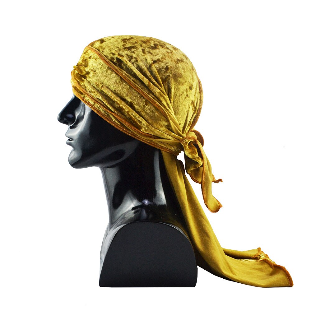 Velours Durag Pour Hommes Pirate Chapeaux Respirant Hiver Flanelle Longue Queue Chapeau de Danse de Rue Casque D&#39;équitation Fond Chapeau Hip-Hop Du chiffon: yellow