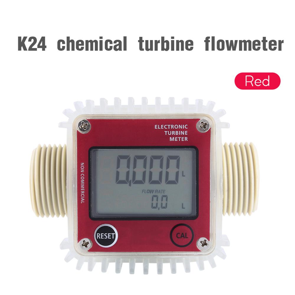 Digital K24 Turbine Diesel Oil Fuel Flow Meter Gauge LCD Fuel Flow Meter Chemicals Water Sea Liquid Flow Meters Measuring Tools