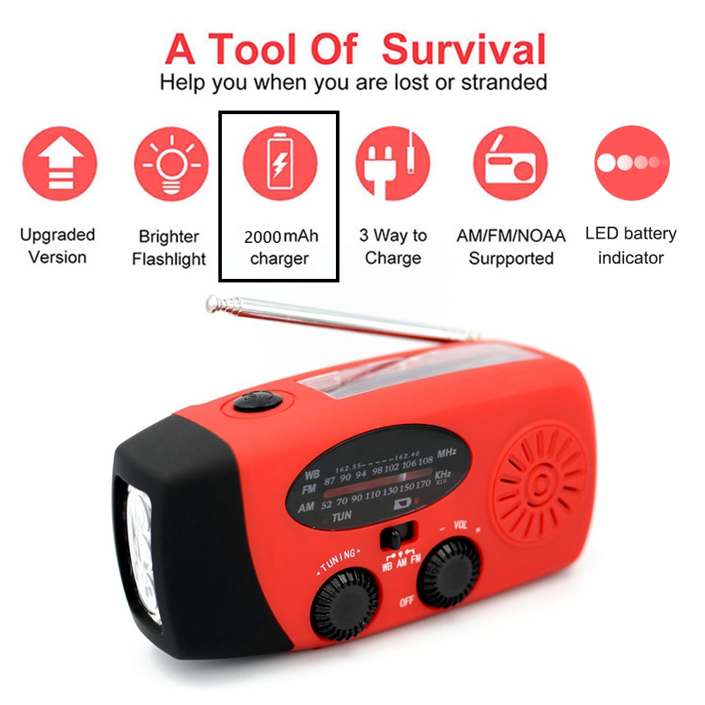 10000mAh Emergency Solar Power Radio Hand Crank Dynamo Wind Up Phone Charger Bank SOS AM/FM/NOAA Pocket Flashlight Radio: Pink