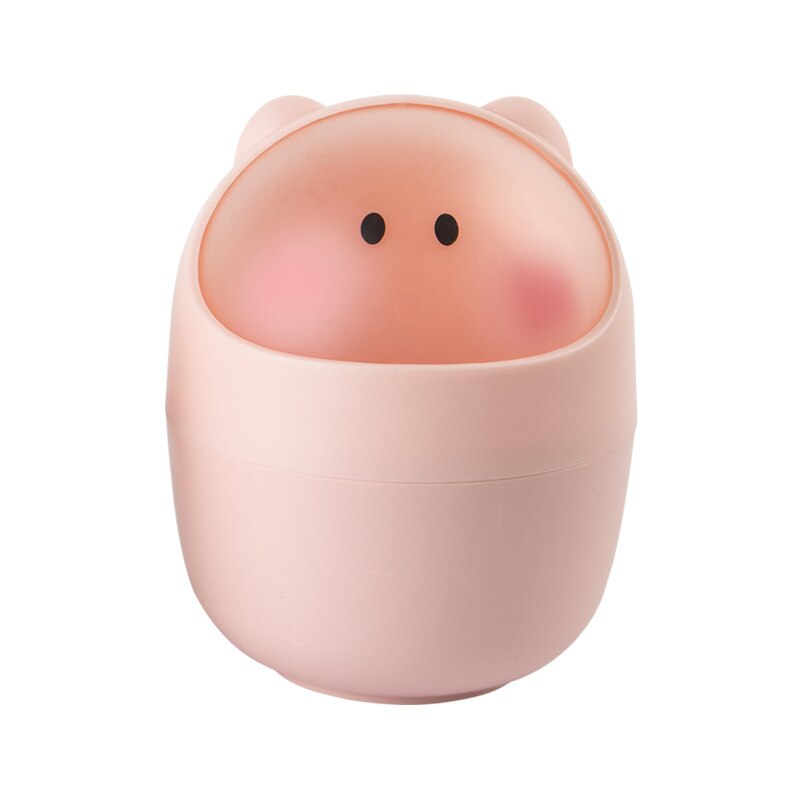 Cute Desktop Cartoon Paper Towel Bucket Office Mini Trash Can Flip Plastic Storage Bin Household Accessories: Pink