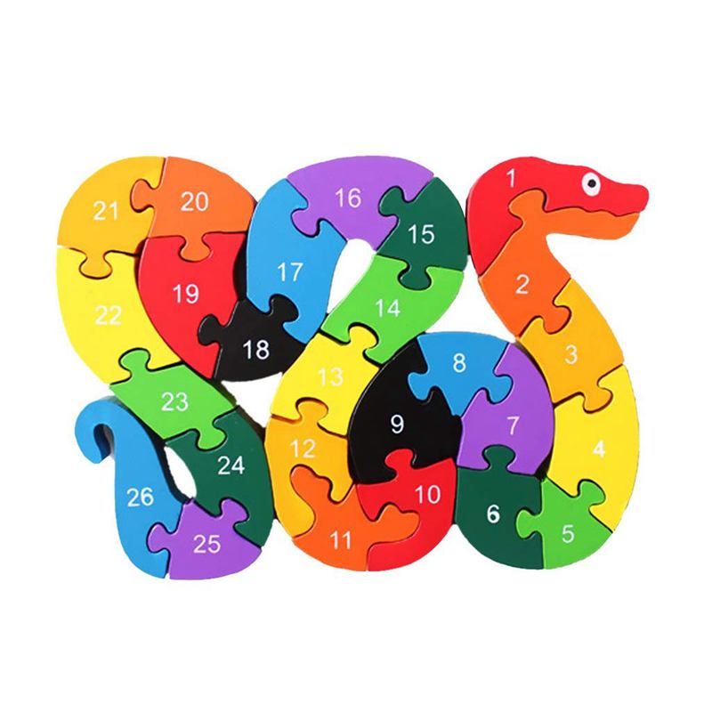 Alphabet Puzzle 3D Wood Child Educational Games Animals Snake Toy: Default Title