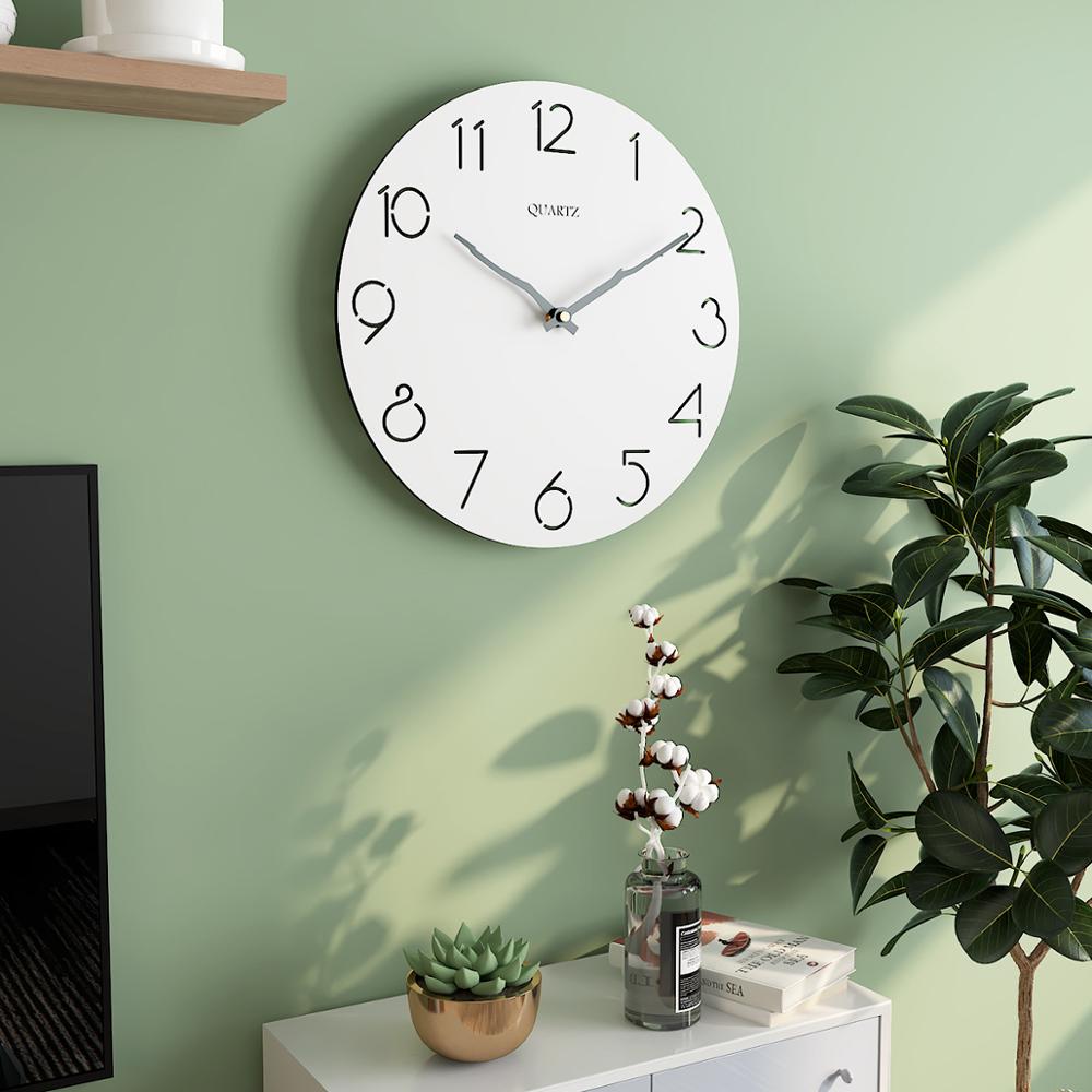 Horloge murale en bois 12 pouces | Montre de salon, nordique moderne, horloge de cuisine 3D, montre murale creuse, décoration de maison