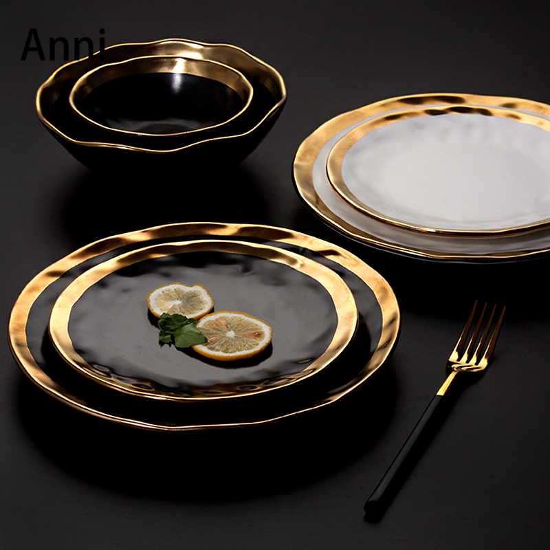 złoty udar talerze ceramiczne nordycki kreatywność matowe płytki talerz restauracja taca robić serwowania deser ciasto naczynia zastawa stołowa robić kuchni