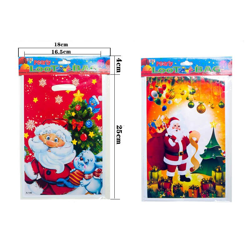 10 stk / parti santa mønster juletaske slik pakke pvc engangs tote taske xmas ornamenter år fest dekoration 62909
