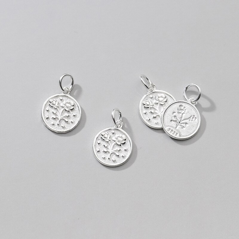 925 Sterling Zilver Mooie Ronde Medaillon Rose Cirkel Charms Diy Ketting Hanger Bevindingen S925 Zilveren Sieraden Accessoires