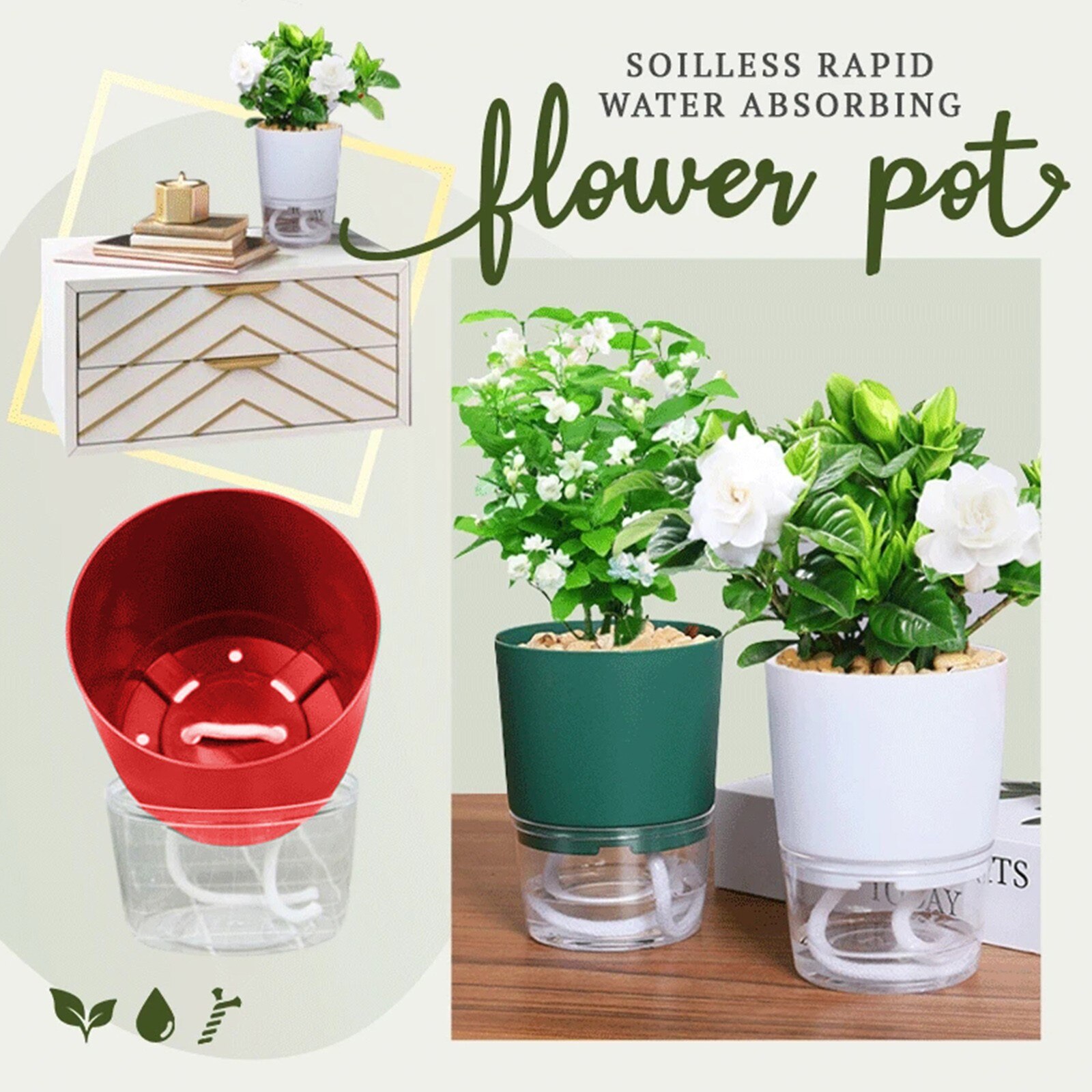 Hors sol Absorbant L'eau Pot De Fleur Automatique absorbant L'eau Plante En Pot Fleurs En Pot Automatique d'absorption d'eau Pot de fleurs