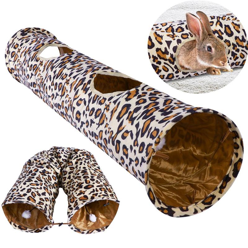 Bestomz leopard print pet tunnel lang kæledyr legetøj sammenklappelig tunnel pladsbesparende giftfri legetøj til hunde kat kaniner 120 x 25 cm
