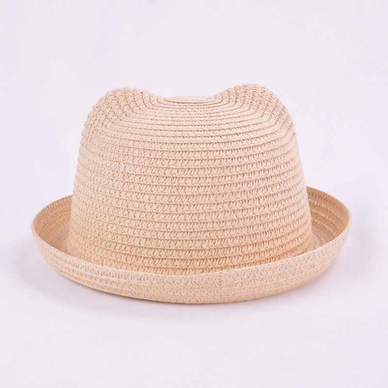 Chapeau de paille mignon avec des oreilles d'été en plein air enfants disquette Panama chapeau enfants filles garçons nuances plage chapeau de soleil: beige