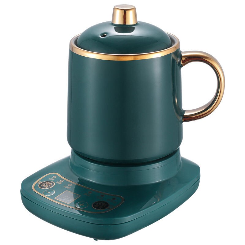 220V Cup Warmer Multi-function Health Pot Timing Ceramic Electric Cup Heater Mug Warmer Tea Cup With Plate: green-0.5L