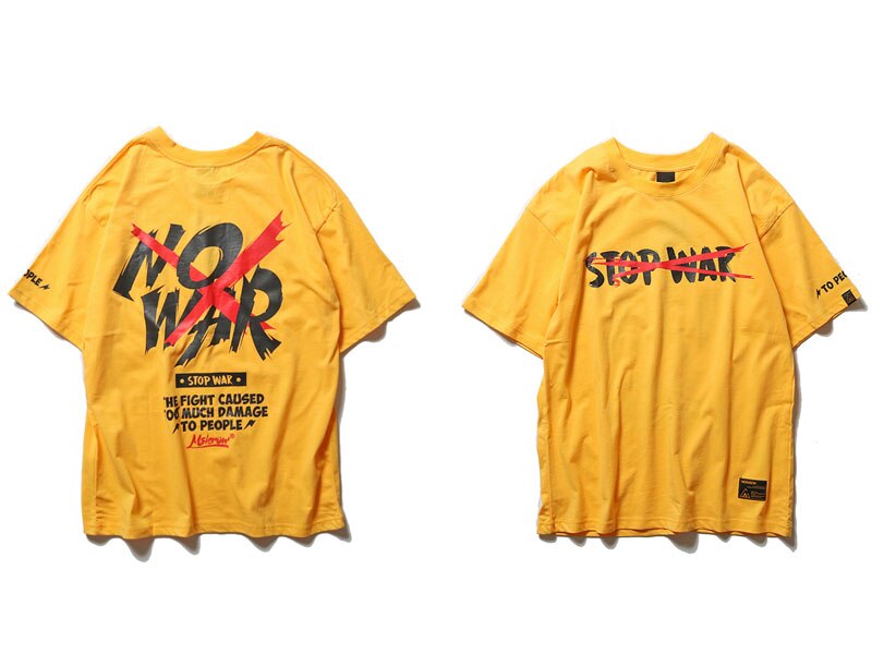 Gonthwid no war trykt t-shirt sommer anti krig tshirts herre hip hop afslappet kortærmede toppe t-shirts streetwear t-shirts: Gul / Asiatiske l