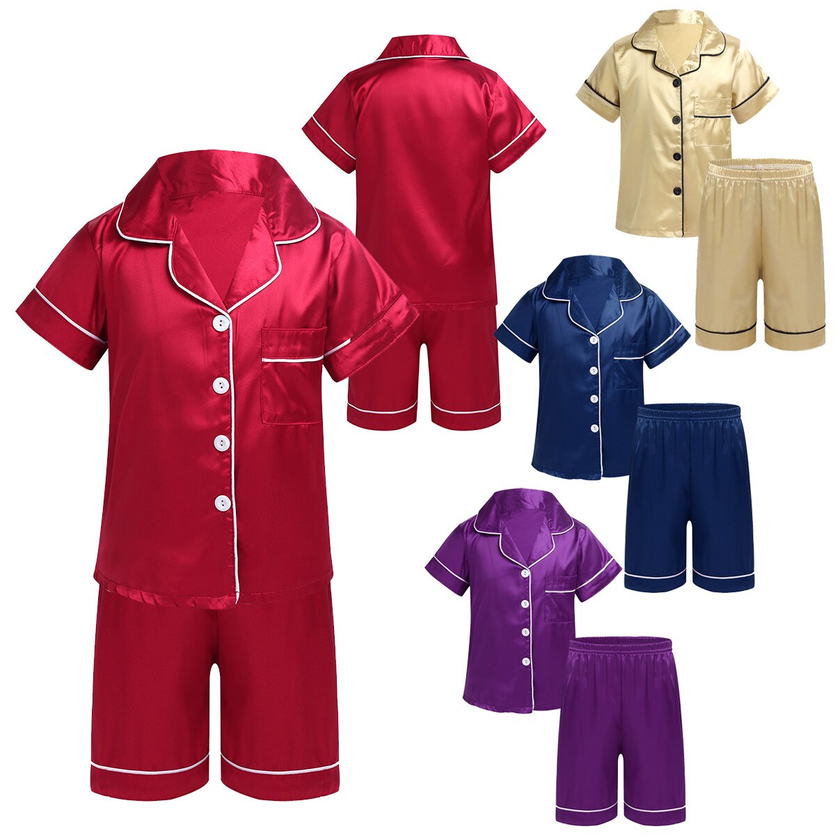 Zomer Kinderen Nachtkleding Sets Unisex Clasic Zijden Pyjama Nachtkleding Outfit Korte Mouw Slaap Set Jongens Meisjes Nachtkleding Loungewear