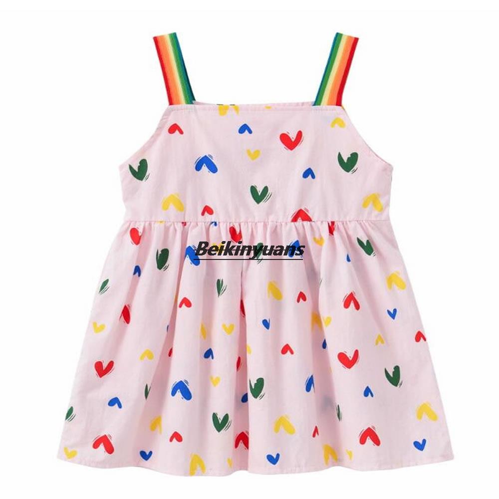 New girls&#39; dresses, new girls&#39; cute rainbow shoulder straps, suspenders, children&#39;s love princess dresses in summer