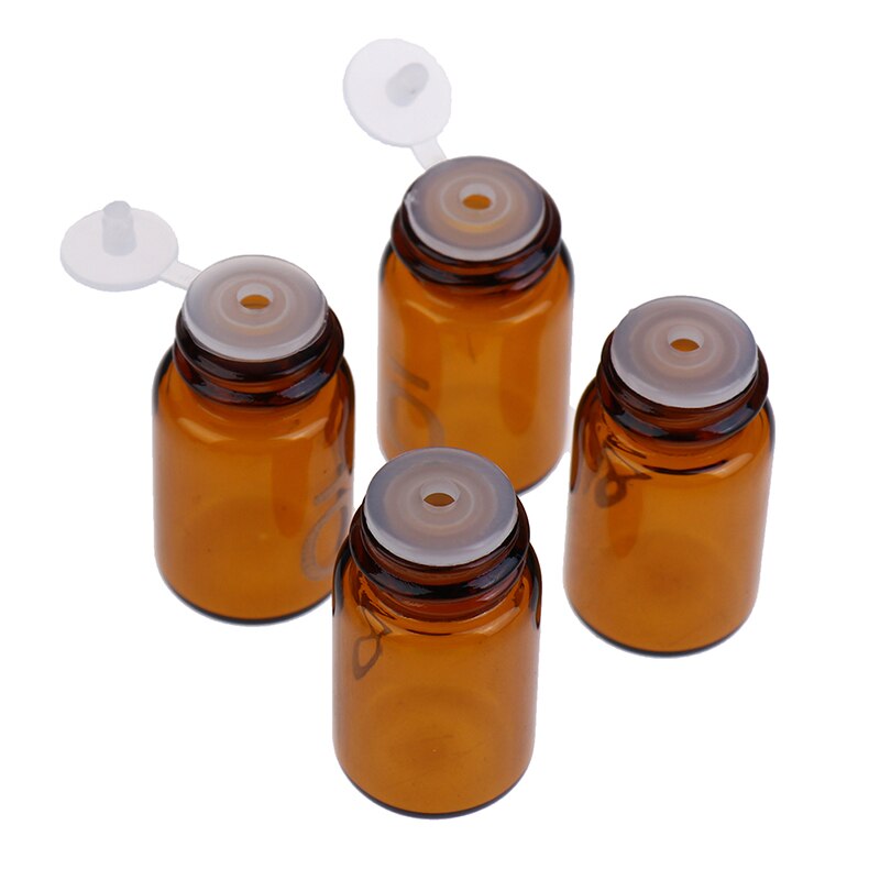 10Pcs 2Ml Mini Amber Glazen Fles Met Opening Verloopstuk En Cap Kleine Etherische Olie Flesjes