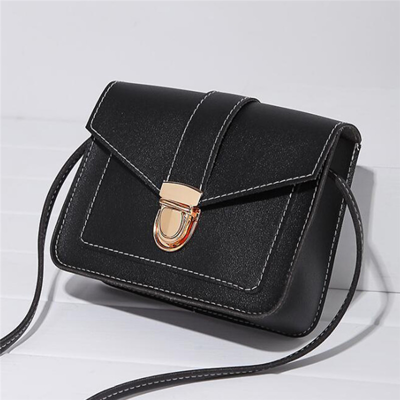 Dames schoudertas pu leer dames messenger bag dames pure kleur kleine klep vierkante tas clutch tassen handtassen: Zwart -3
