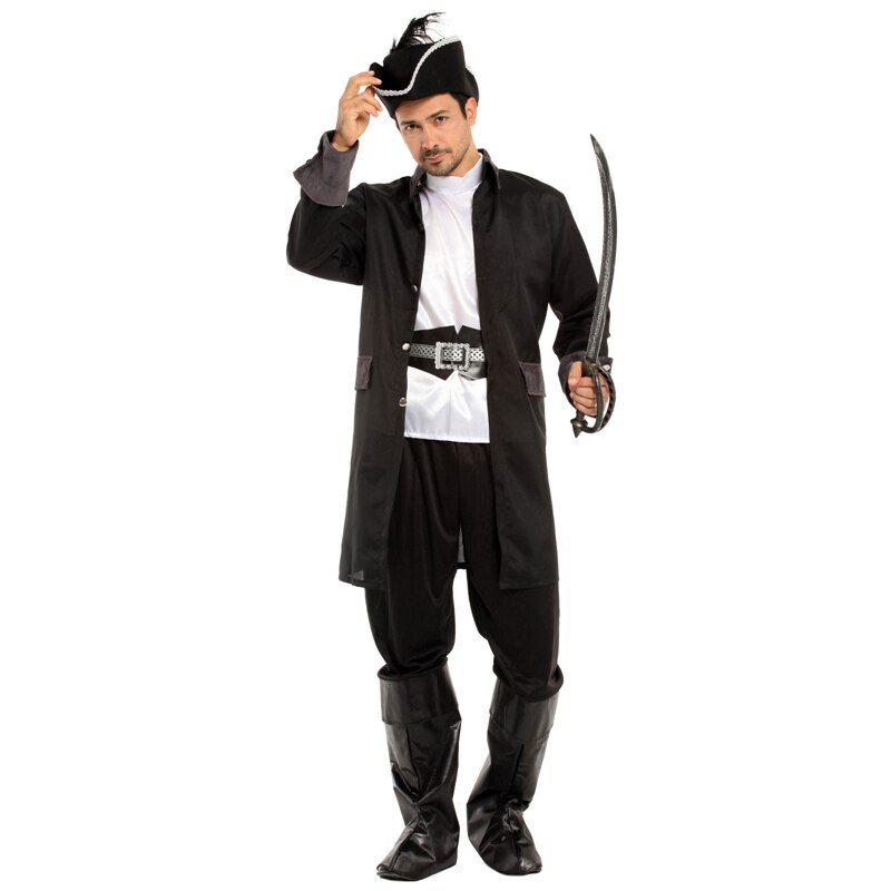 Volwassen Zwart Wit Noble Corsair Buccaneer Piraten Kostuum Cosplay Voor Mannen Carnaval Purim Halloween Kostuums Fancy Dress