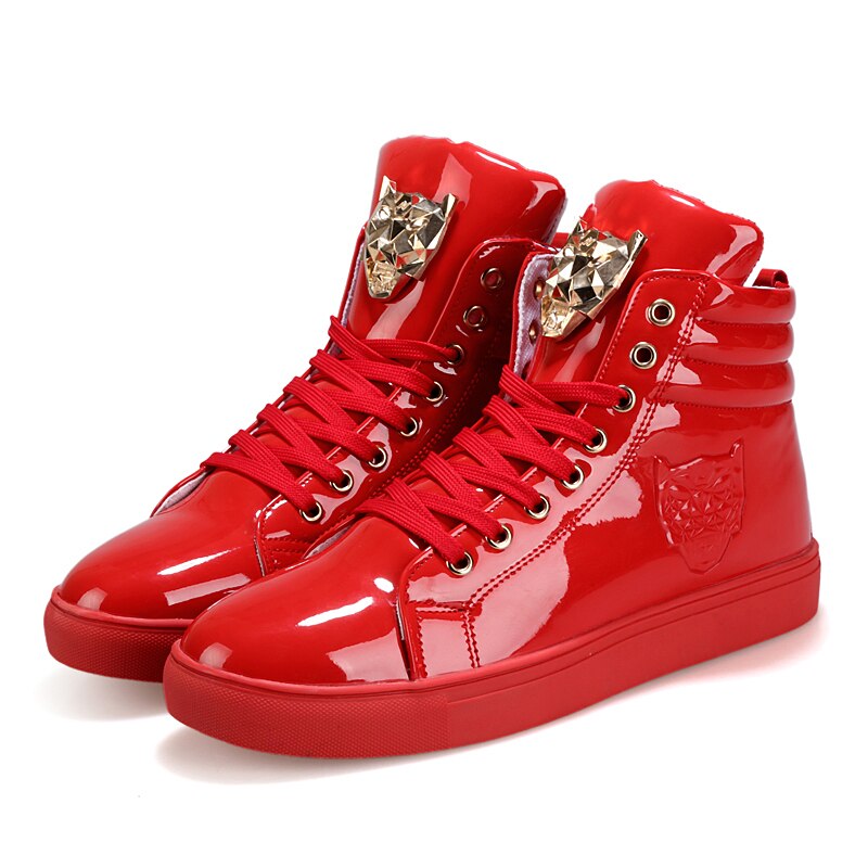 Seje mænd high top mænd guld glitter krasovki sneakers bling platform flats sko mand blank vulkaniseret leopard hoved sko