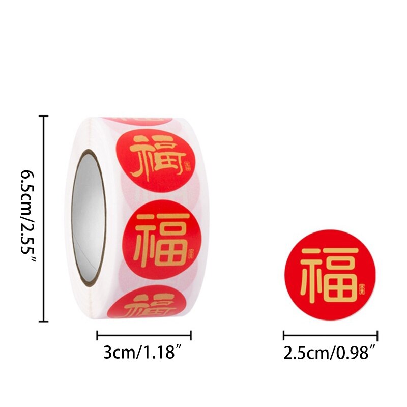 37MB 500 Pcs/Roll Spring Festival Label Stickers Chinese Fu Character Wishes Stickers