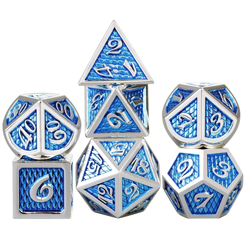 7pcs/set Metal Dice Set RPG MTG DND Metal Polyhedral Dice Role Playing Games: F