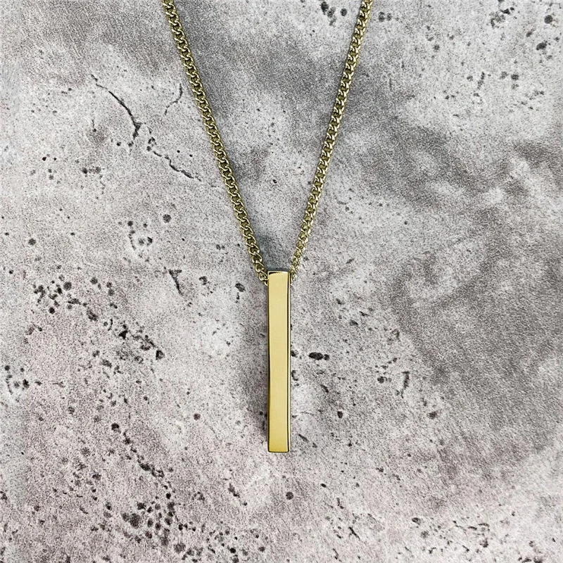 Collares de barra vertical 3D impermeables para hombres, colgante geométrico minimalista de acero inoxidable con cadena de caja, joyería de collar masculino: Rojo-marrón