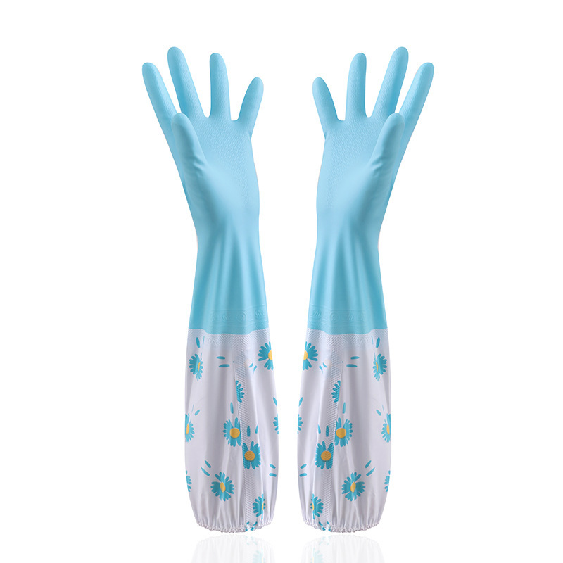 Daisy Kitchen Dishwashing Gloves Women Thick Latex Washing Clothes Waterproof Plastic Housework Durable Dishwashing Gloves: light blue / M