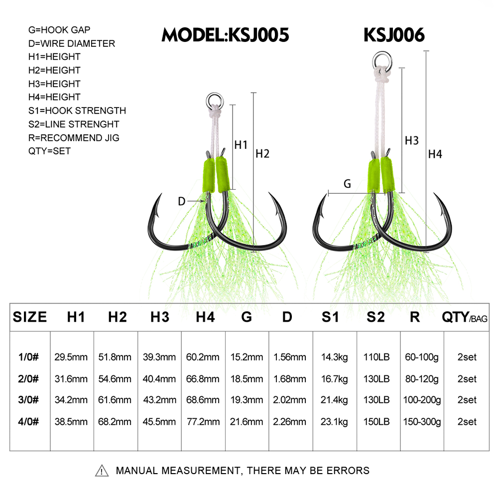 PROBEROS – Kit de crochets d'assistance à la pêche doubles, avec pompons, leurres de gabarits à chute lente, parfaits pour le gabarits Vertical, la pêche en plein air, 2 pièces
