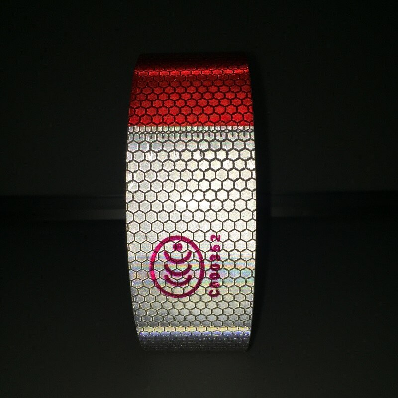 5cm*28M PVC White Add Red Reflective Warning Tape Directly Paste For Van Car Warning Posted