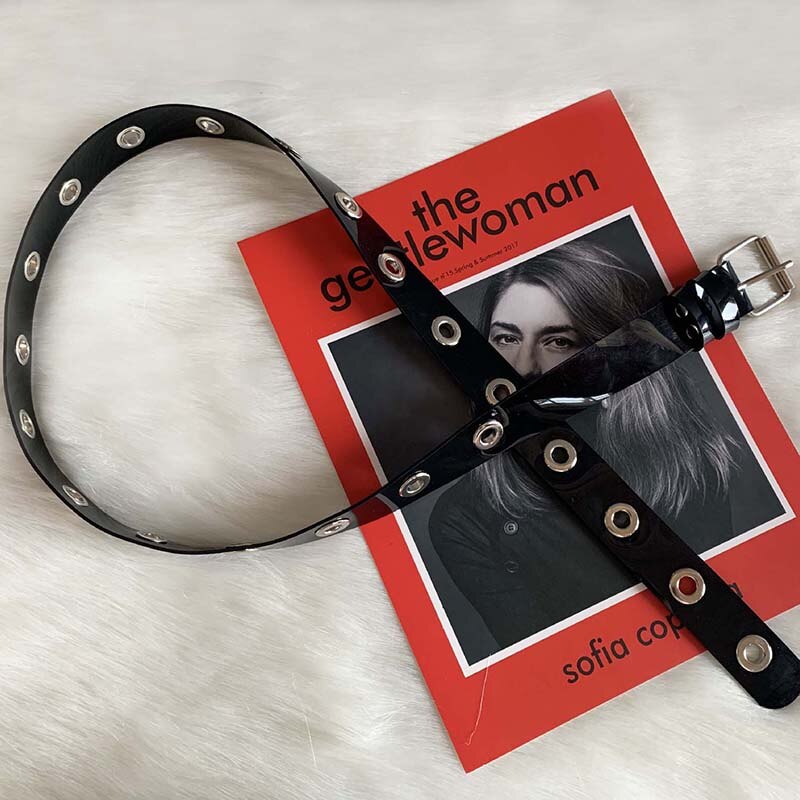 Punk Lady Transparent PVC Belt With Chain Single Row Hole Square Buckle Waist Strap decorative wild casual Waistband