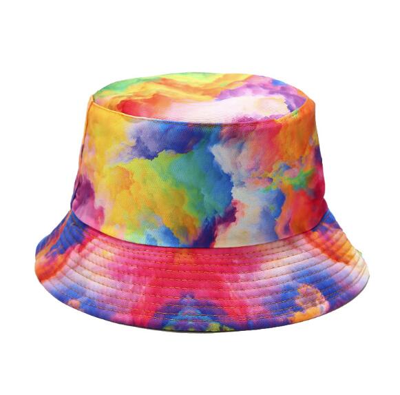 Double-sided Wearing Cap Visor Rainbow Color Bucket Hat Men And Women Cotton Flat Sun Hat Reversible Sun Tie Dye Fisherman Hat: COLOR 1
