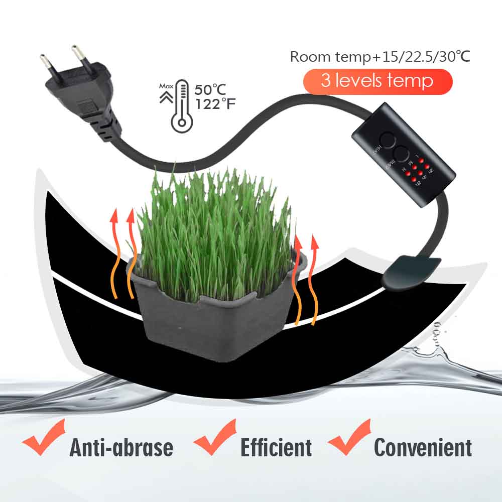 Almohadilla calefactora para plantas de 45W-5W, calentador de reptiles con sincronización de 2/4/6H, controlador de temperatura de 3 engranajes para calentador de terrario de jardín interior