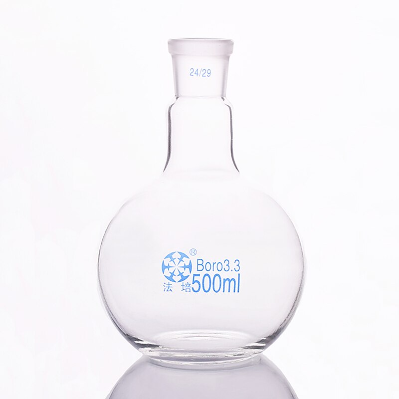 Single standard mouth flat-bottomed flask,Capacity 500ml and joint 24/29,Single neck flat flask,Boiling flask