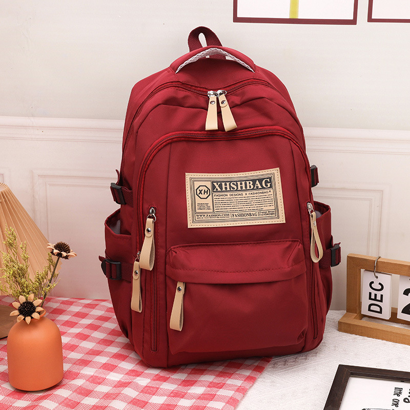 Einfacher Rucksack mit großer Kapazität, lässig, vielseitig, Junior-hoch-Schule-Hochschule-Studenten-Schultasche, Pendler-Reise-Computertasche: Burgunderrot