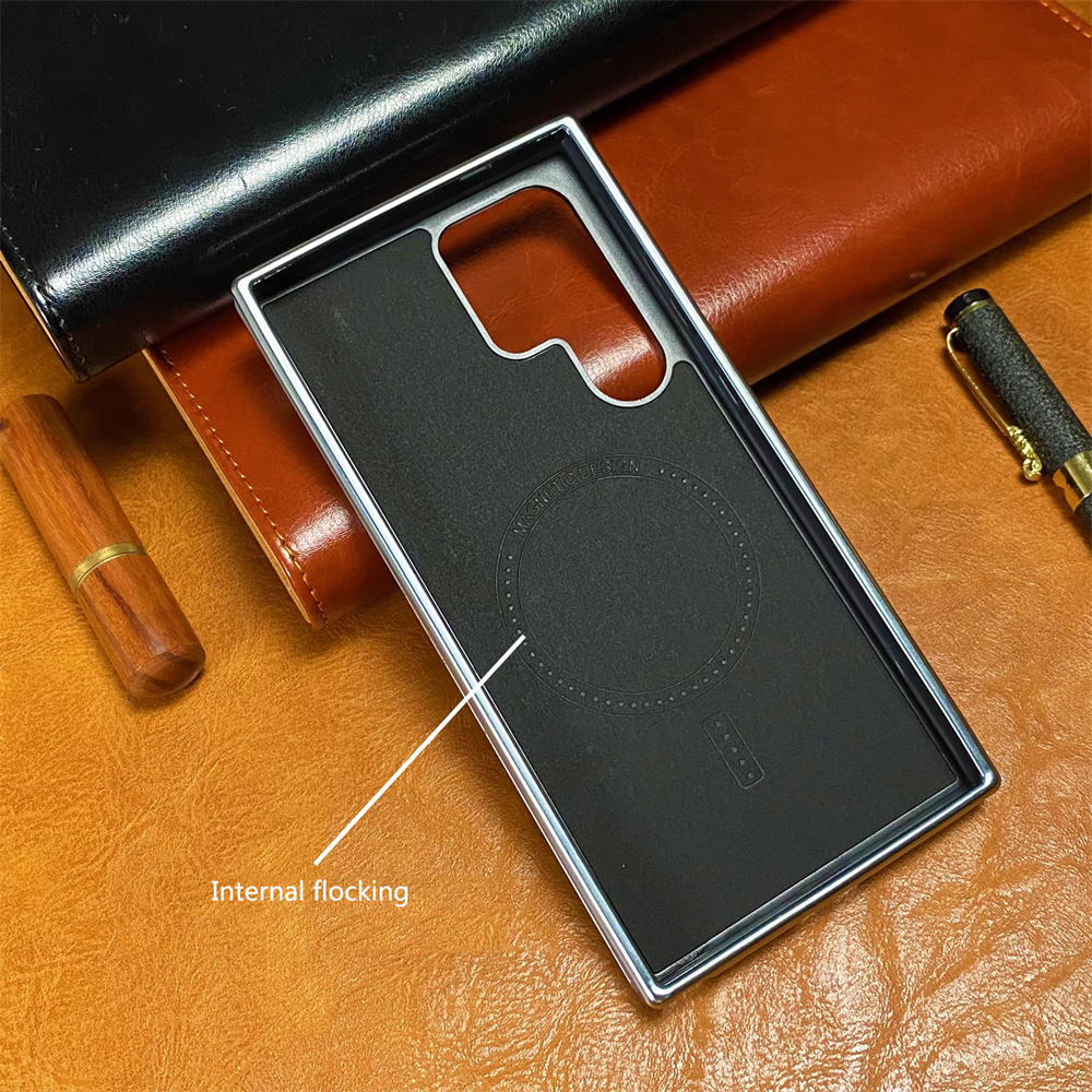 Étui magnétique en cuir à cadre souple plaqué , pour Samsung Galaxy S25 S24 S23 S22 Ultra Magsafe, Charge sans fil