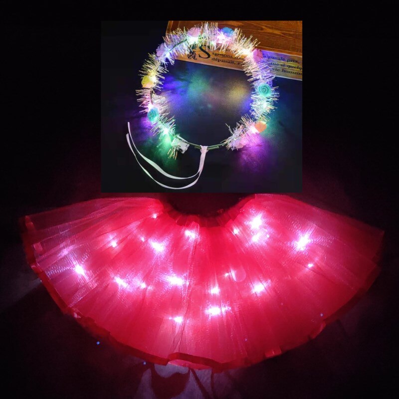 Light LED Girl Kids Clothes Tutu Skirt Princess Party Tutus Child Ballet Dance Christmas sky blue With garland: Red