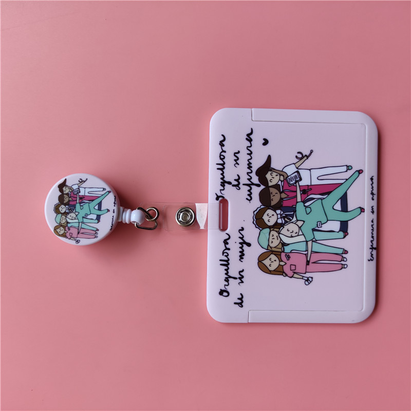 Doctor Nurse Cute Name ID Badge Holder Hard Case with Neck Lanyard Bus Card Holder Keychain Strip Set for Nurse Name Card Case: Grass green