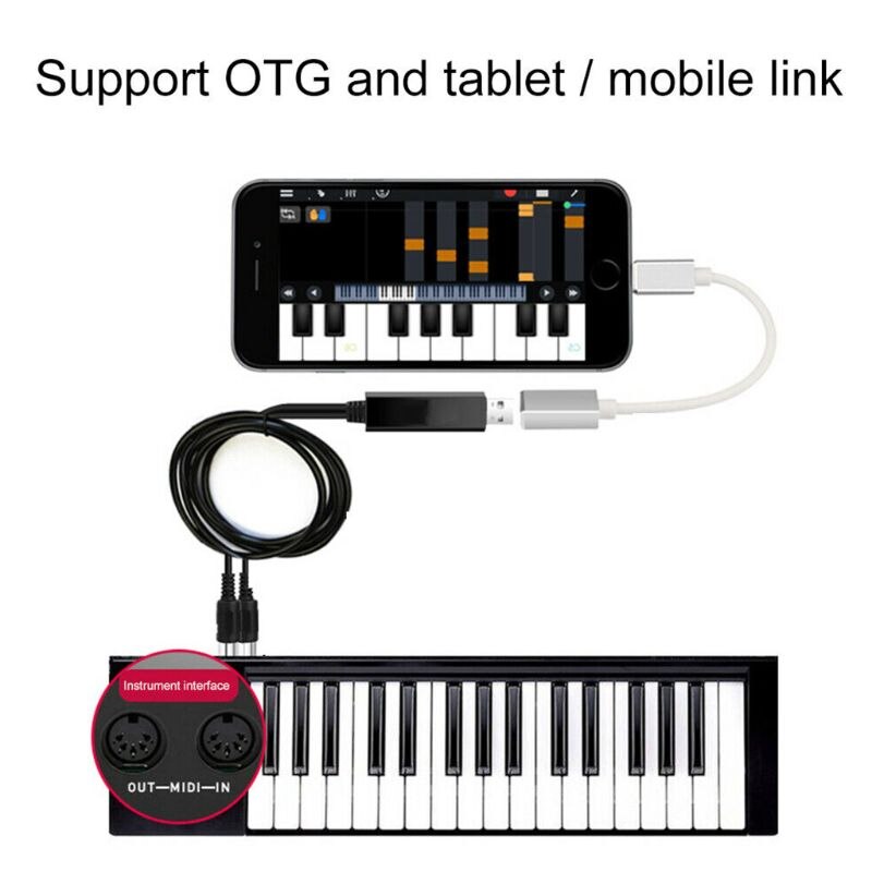2 Meters Length Keyboard Recording Editing Cable Electric Piano Converter Cable USB to Midi Line Black