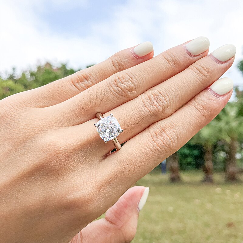 LESF 3,0 CT corte cojín anillo solitario 925 plata esterlina compromiso brillante SONA piedra boda anillos de plata