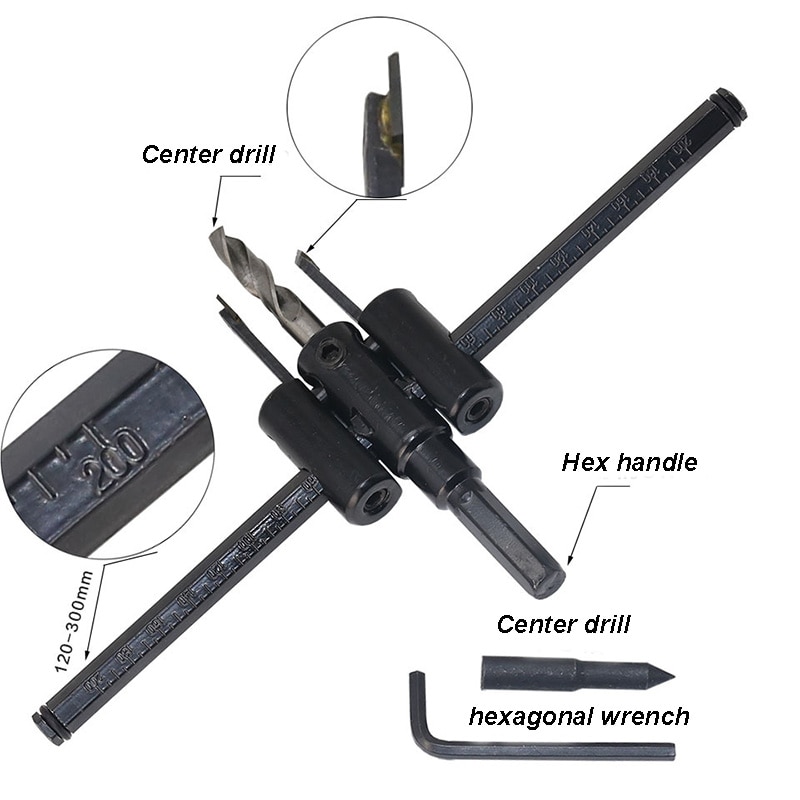 ZK30 30-120/200/300mm Adjustable Circle Hole Cutter Wood Drywall Drill Bit Saw Round Cutting Blade Aircraft Type DIY Tool