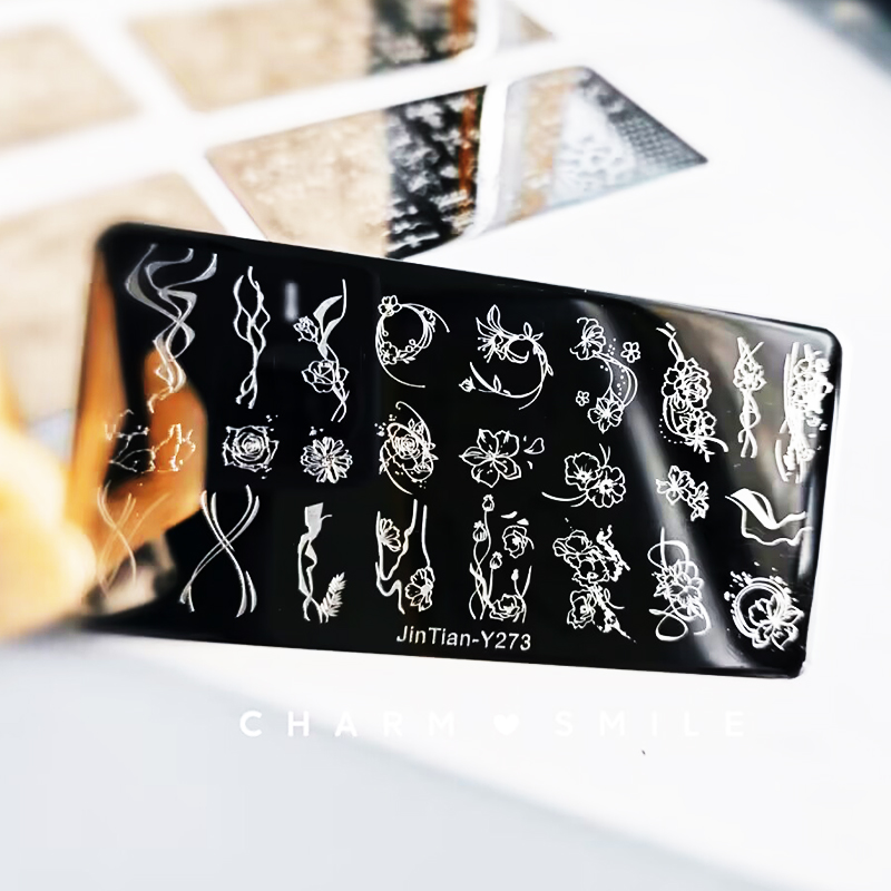 Placas de estampado de uñas con personajes de dibujos animados, amor, Día de San Valentín, estampado de hojas de flores, arco, corazón, plantillas de sellos para uñas, herramientas de decoración de uñas: YELLOW