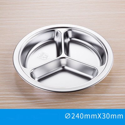 304 Stainless Steel Plate Round Shape Dining Restaurant Tray Thickened Round Separator Plate: 24cm Three Grid